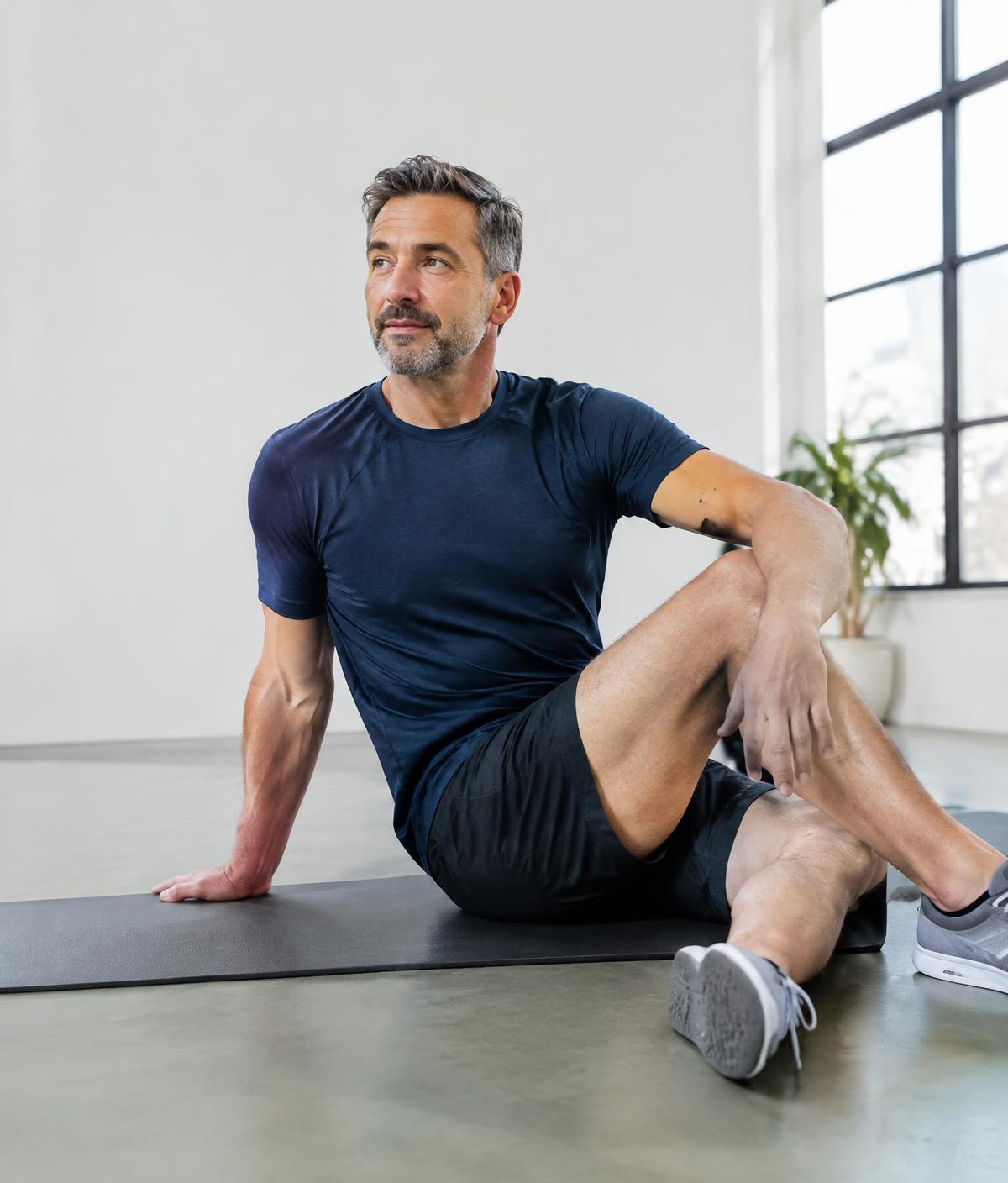 Man doing a seated hip mobility stretch