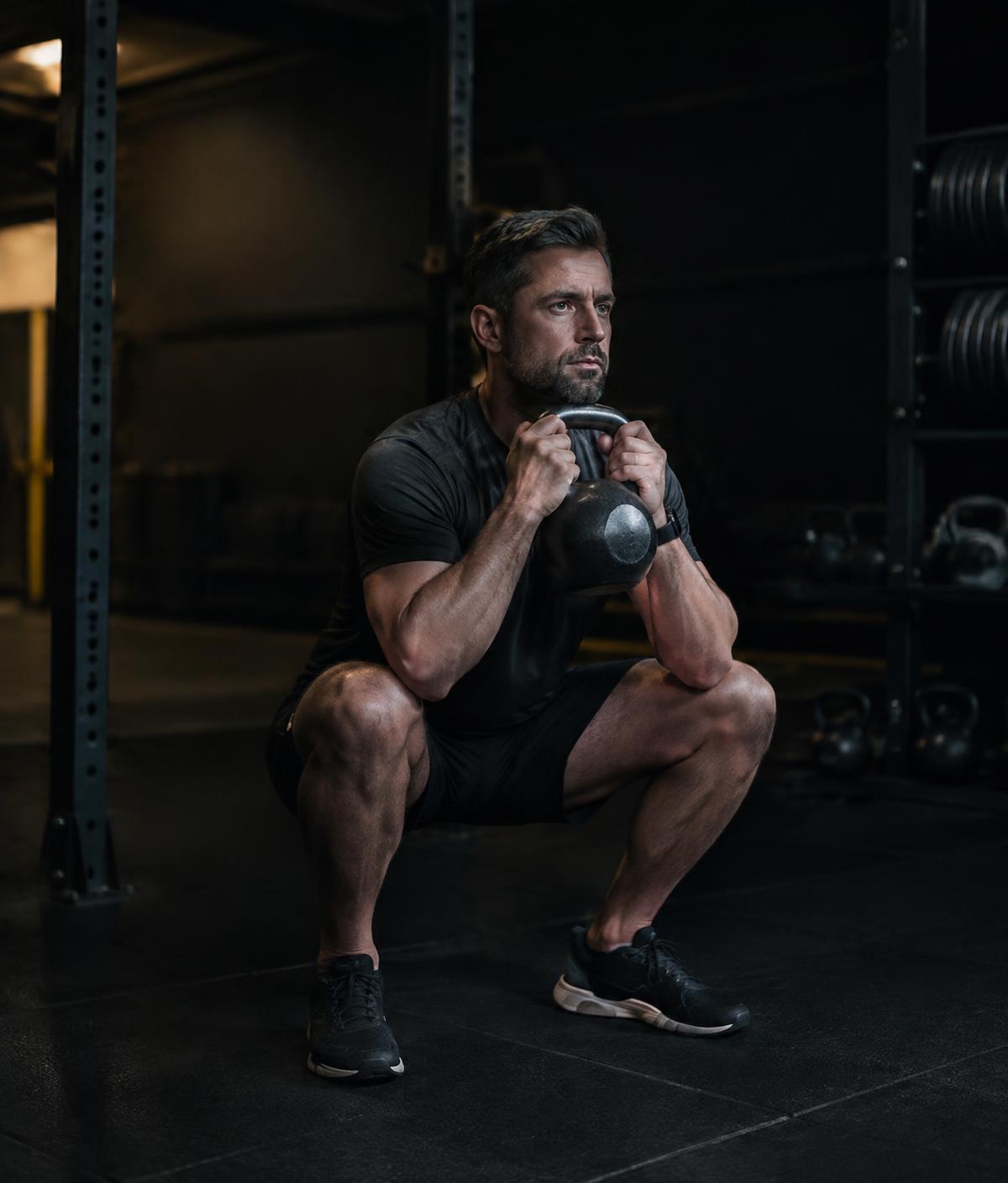 Man performing a kettlebell goblet squat